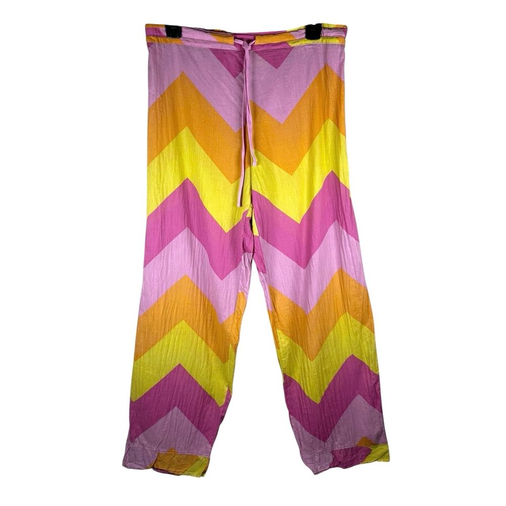 Papinelle Ava Full Length Pajama Lounge Pants Chevron Pink Multi S Cotton Retro